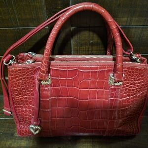 Brighton Red Croc-Embossed Leather Shoulder Satchel